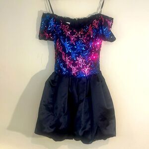 Vintage Scott McClintock Sequin Bodice Satin Puff Skirt Gown Dress 6 RARE